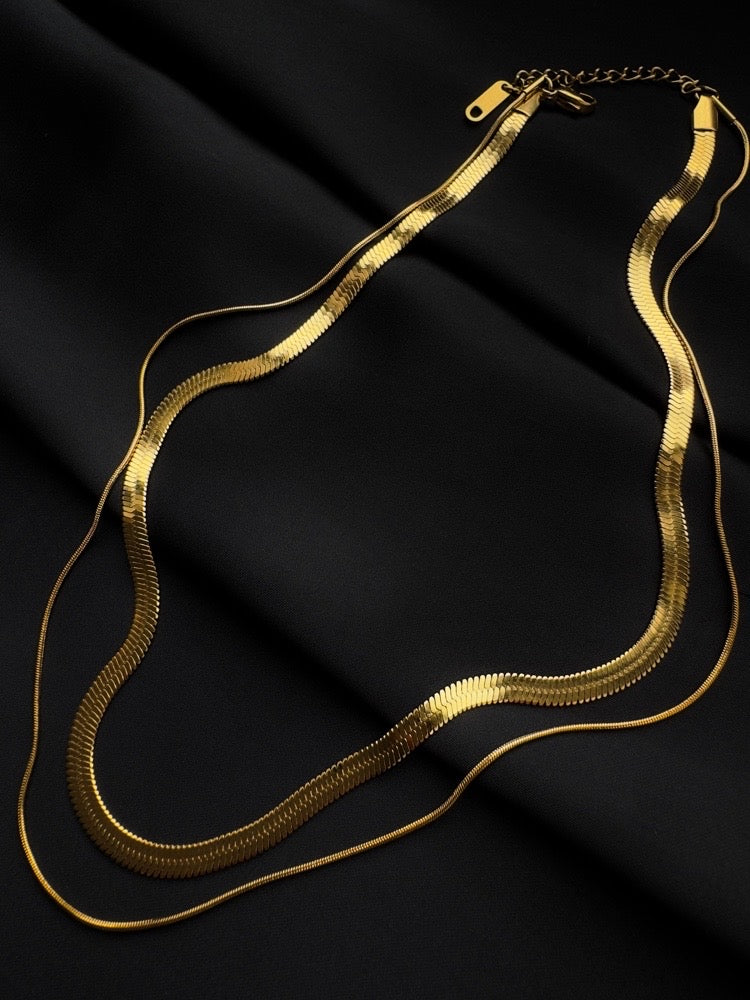 Double Chain Classic 18k Gold Plated Necklace